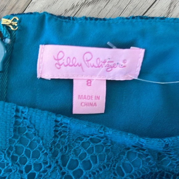 LILLY PULITZER Kayleigh Shift Dress Fern Gallery Lace Tidal Wave Blue Size 8 - Picture 6 of 11